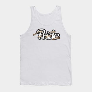 Gay Bear pride flag colored ribbon wrapped around the letters of the word PRIDE Tank Top